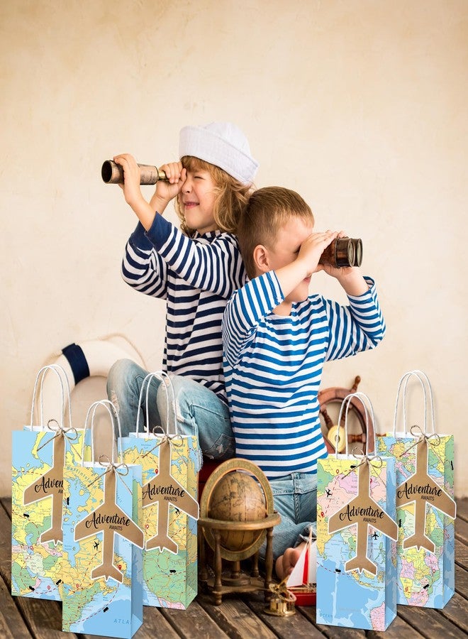 ojustbeok 12Pcs Travel Themed Party Favor Bags Graduation Gift Bag Travel The Map Party Supplies Decor Adventure Awaits Gift Paper Sacks Earth Day Wrapping Bag Earth Goodies Candy Treat Bag for Birthday Camping - Image 5